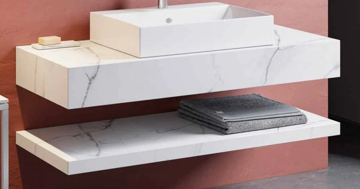 Composizione 3 Mobili Bagno Sospesa in Gres Porcellanato Alta Qualità - Rambina