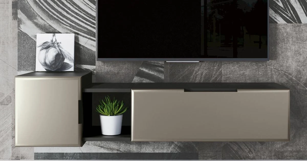 Composizione a Parete Moderna da Soggiorno in MDF Made in Italy - Linn