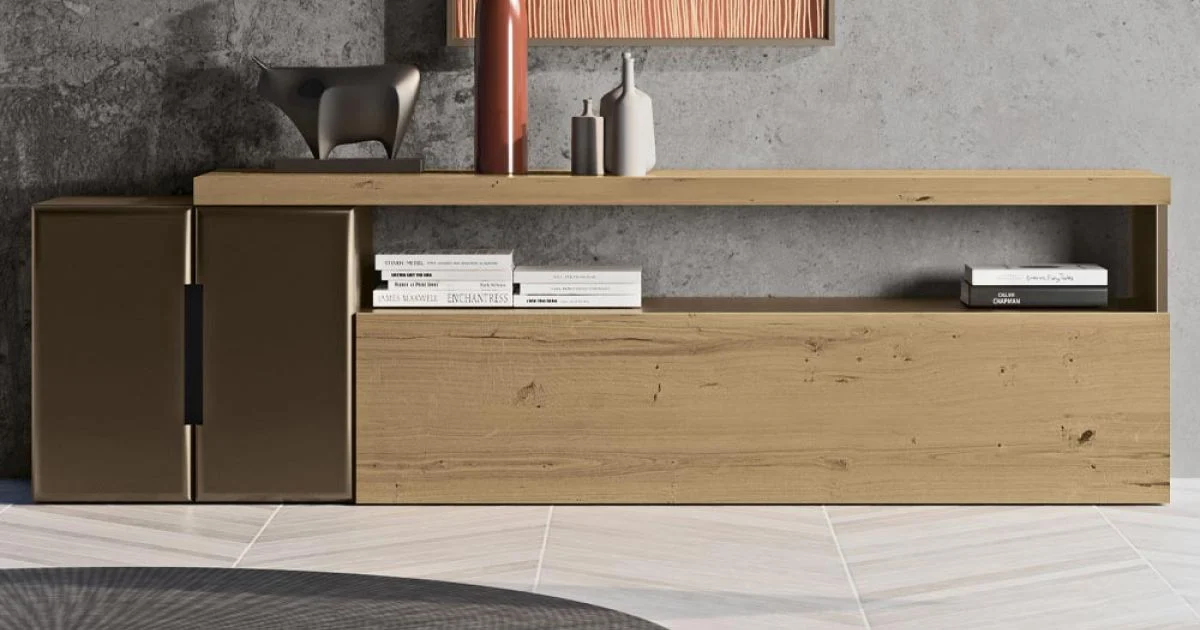 Composizione a Parete Moderna in Finitura Rovere Nodato Nordico e Ferro - Siri