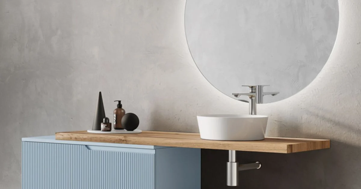 Composizione Bagno Azzurro Tiffany e Quercia con Specchio Made in Italy - Ermes