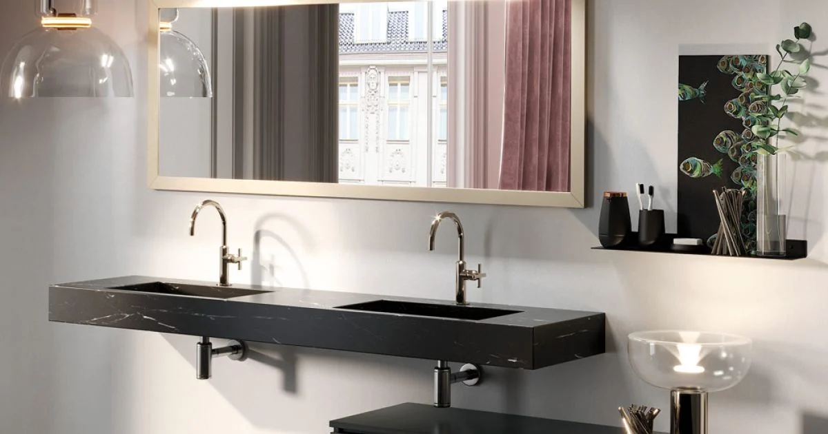 Composizione Bagno Completa di Specchio e Doppio Lavabo Made in Italy - Palom