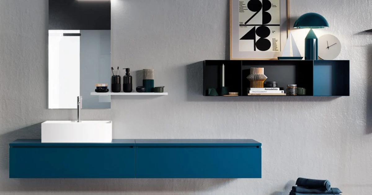 Composizione Bagno Completa di Specchio, Lavabo in Ceramica Made in Italy - Palom