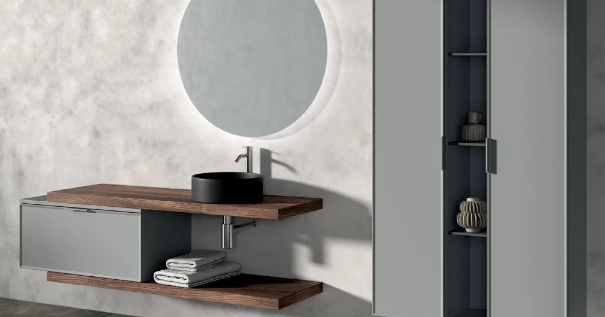 Composizione Bagno Comprensiva di 1 Base con 1 Cassetto, Lavabo e 2 Colonne - Orione