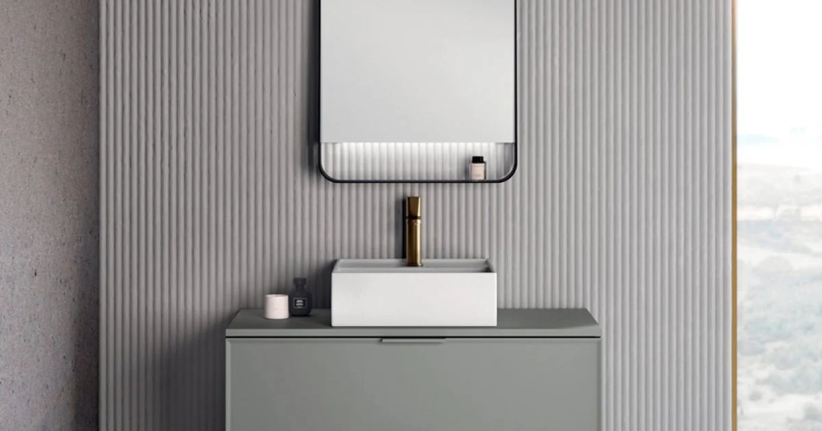 Composizione Bagno Comprensiva di 1 Base con 2 Cassetti, Lavabo e Specchio Led - Orione