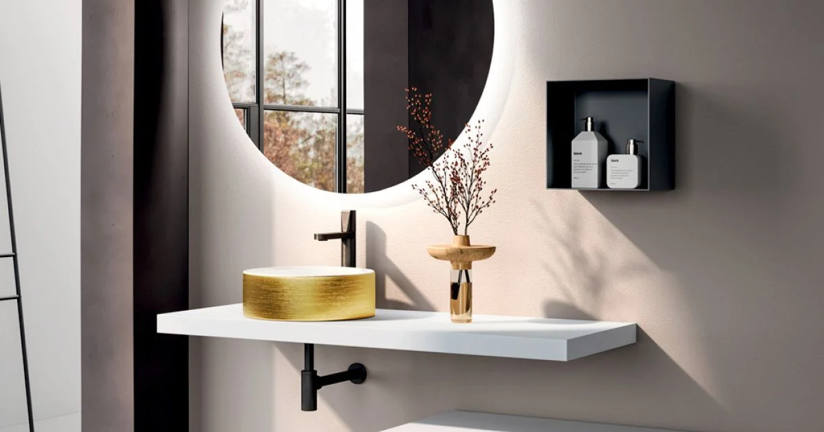 Composizione Bagno Comprensiva di Base con Cassetto, Lavabo, Specchio e Cubo - Orione
