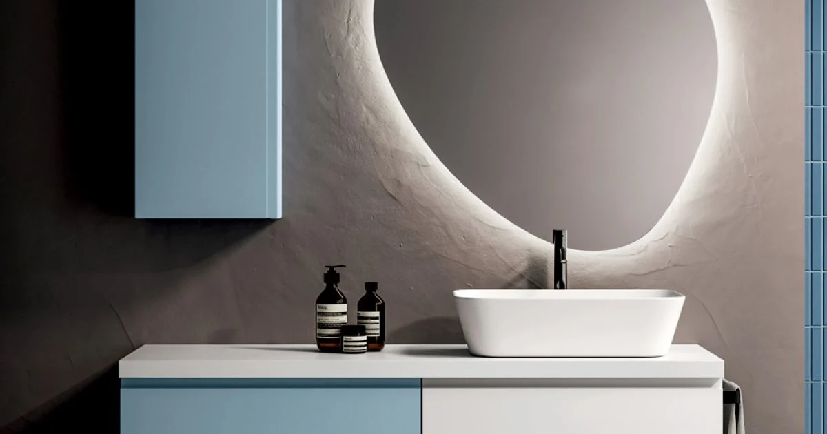 Composizione Bagno con 2 Basi con 1 Cassetto Ciascuna e Specchio - Titan