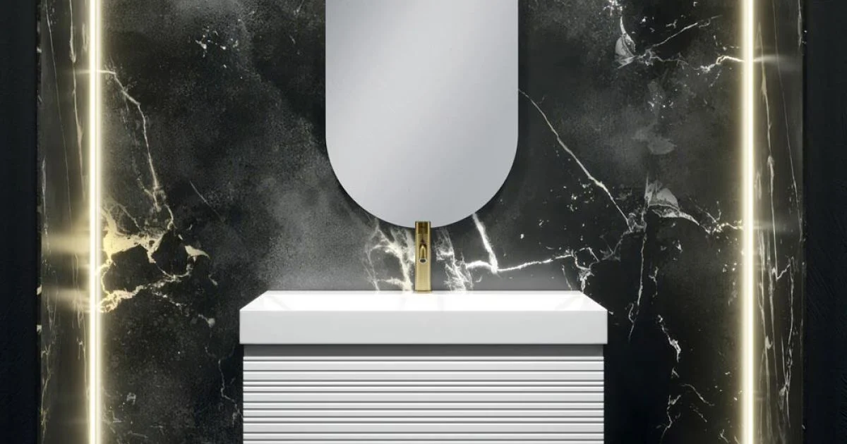 Composizione Bagno con 2 Cassetti Bianco Opaco, Lavabo e Specchio - Elios