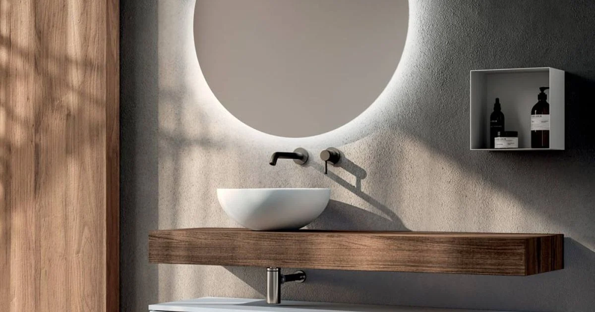 Composizione Bagno con 2 Cassetti, Specchio e Lavabo in Resina Bianca - Magnolia