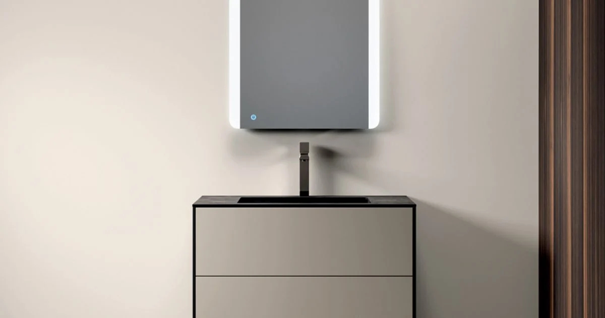 Composizione Bagno con 3 Cassetti Tortora Opachi, Specchio e Lavabo - Velaria