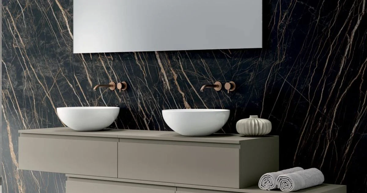 Composizione Bagno con 4 Cassetti, 2 Lavabi in Ceramica e Specchio - Titan