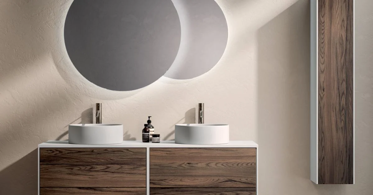 Composizione Bagno con 4 Cassetti in Rovere Rio, Specchio e Lavabo - Velaria