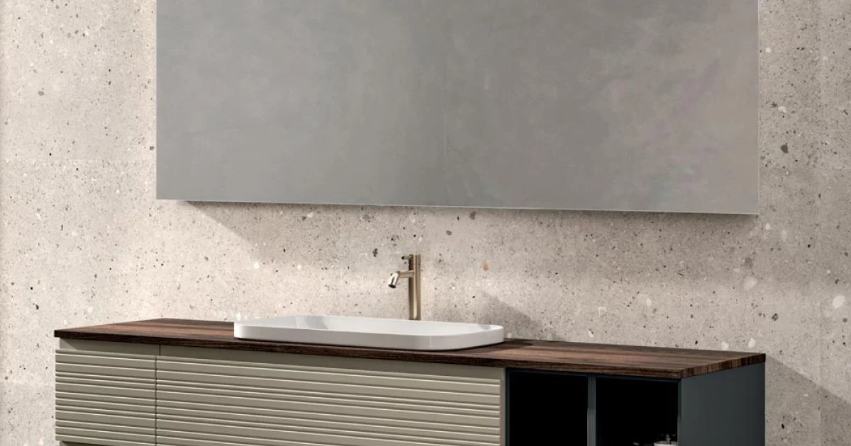 Composizione Bagno con 4 Cassetti, Lavabo, Specchio e Vani a Giorno - Elios