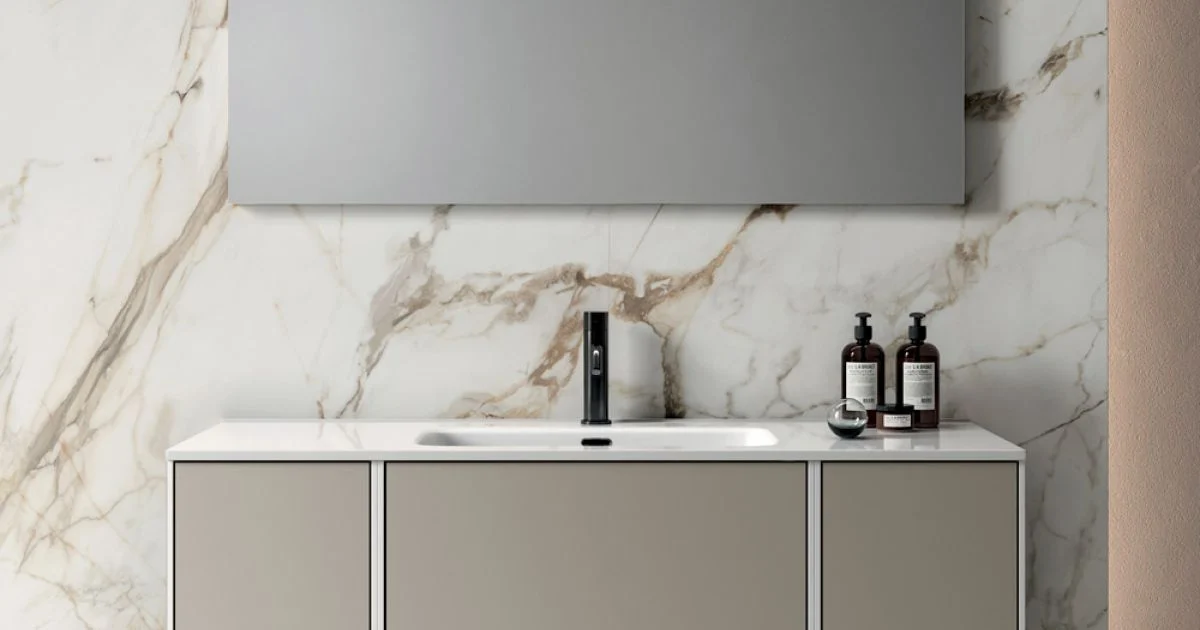 Composizione Bagno con 6 Cassetti Tortora, Specchio e Lavabo - Velaria