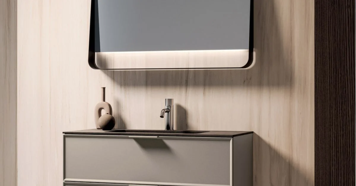 Composizione Bagno con Cassetti, Lavabo e Specchio Led - Orione