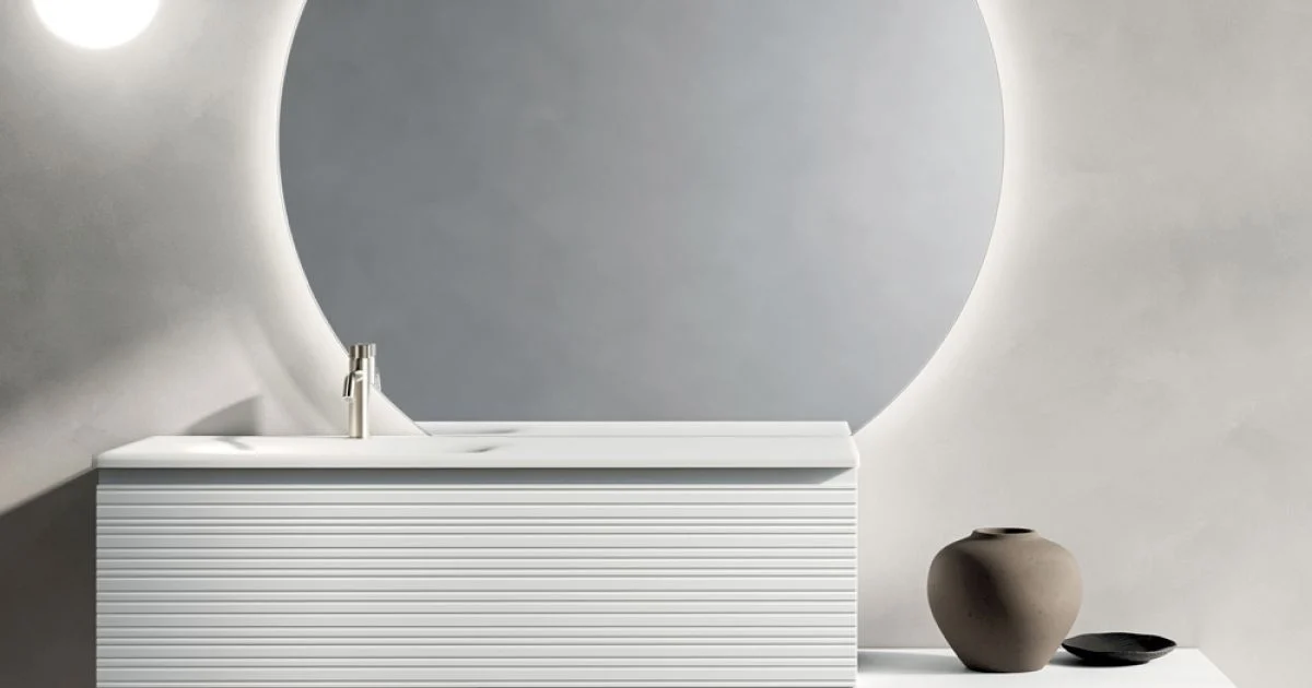 Composizione Bagno con Cassetti, Lavabo in Ceramica e Specchio Led - Elios