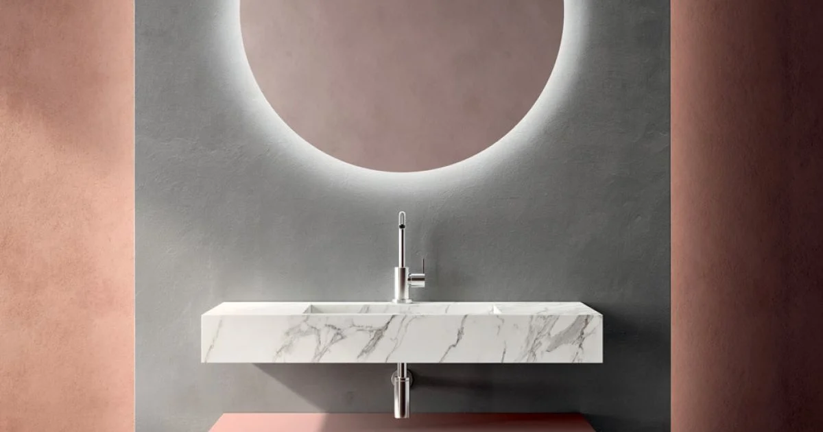 Composizione Bagno con Cassetto Rosa Cipria e Lavabo Calacatta - Elios