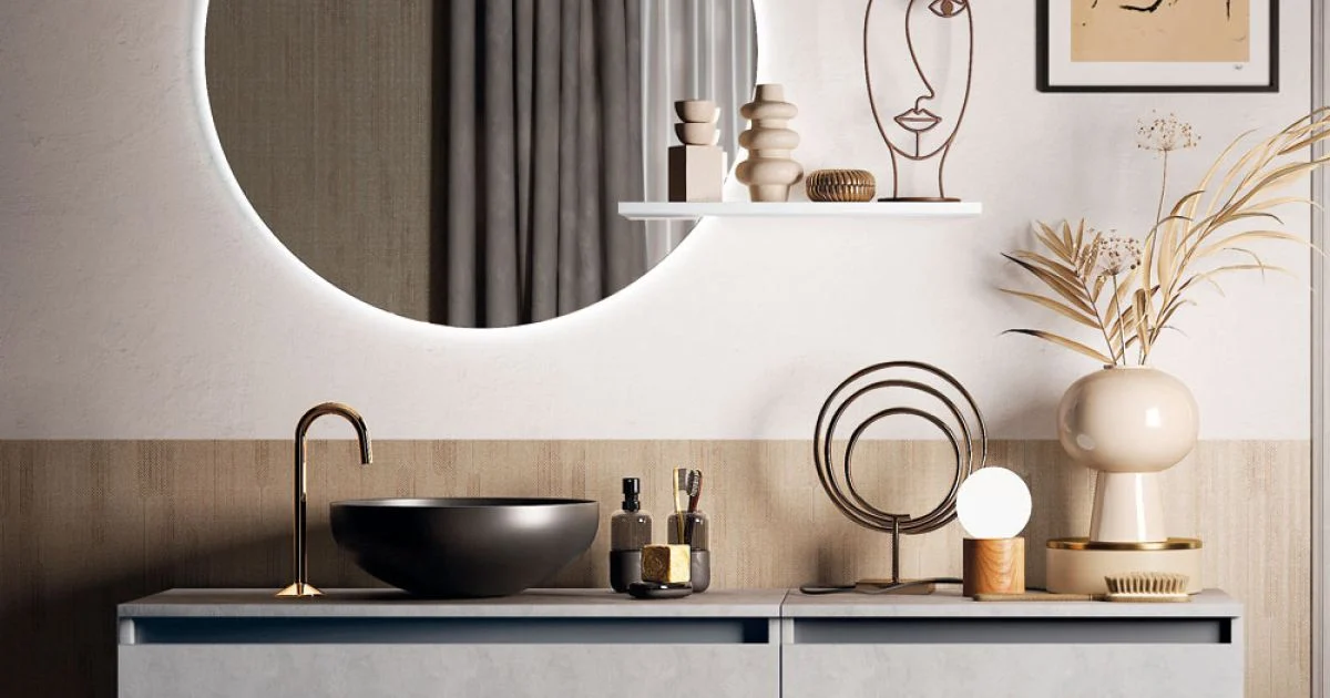 Composizione Bagno con Lavabo, Base Sospesa e Specchio Made in Italy - Dream