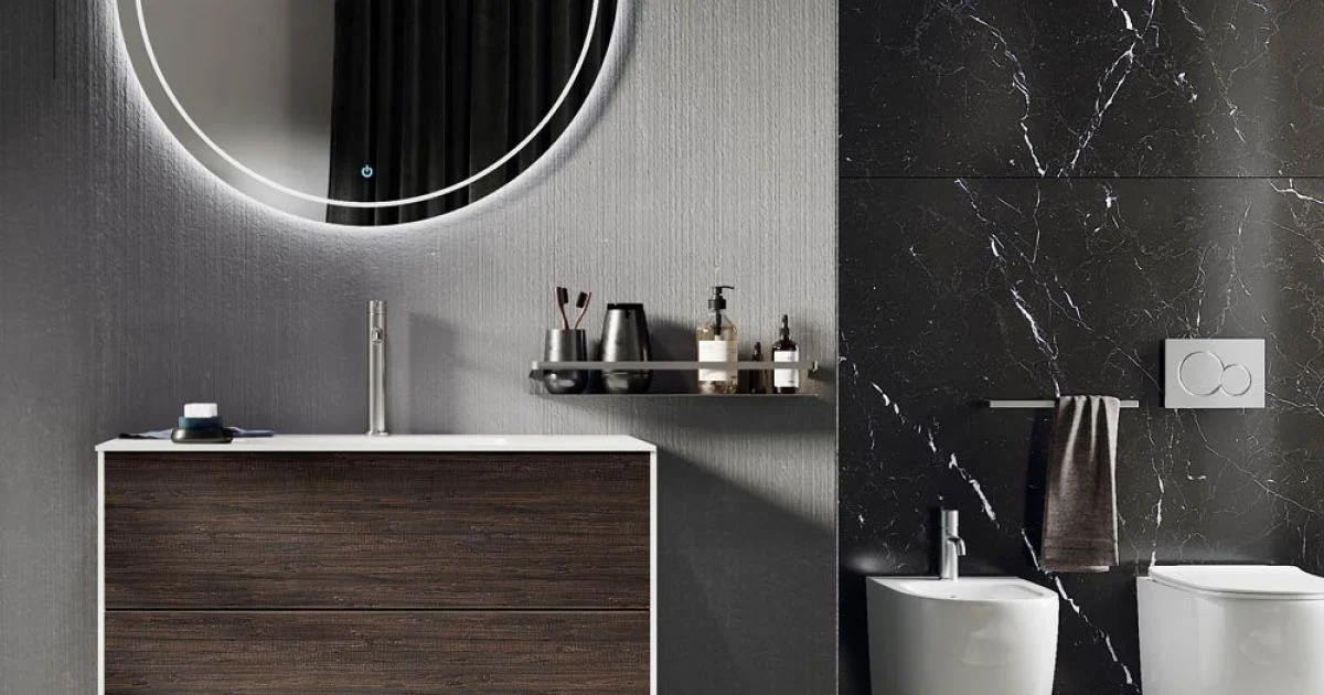 Composizione Bagno con Specchio, Base e Lavabo in Resina Made in Italy - Kilos