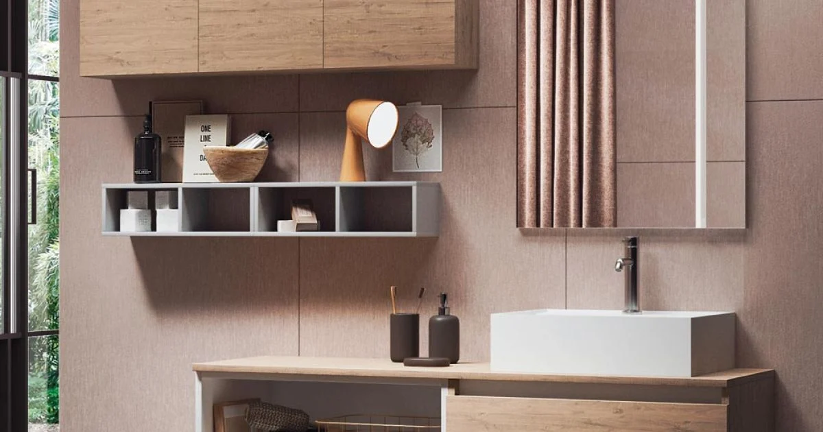 Composizione Bagno con Specchio con Lampada Integrata, Lavabo e Base - Dream