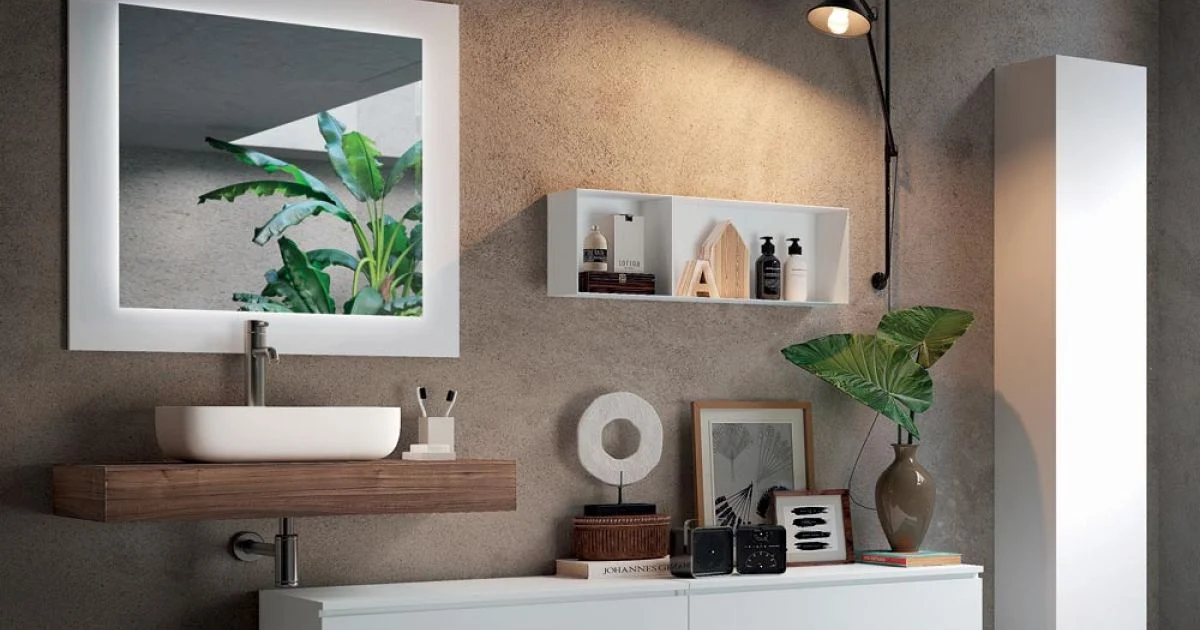 Composizione Bagno con Specchio e Lavabo in Ceramica Made in Italy - Palom