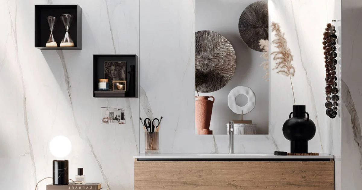 Composizione Bagno con Specchio, Lavabo in resina e Base Made in Italy - Palom
