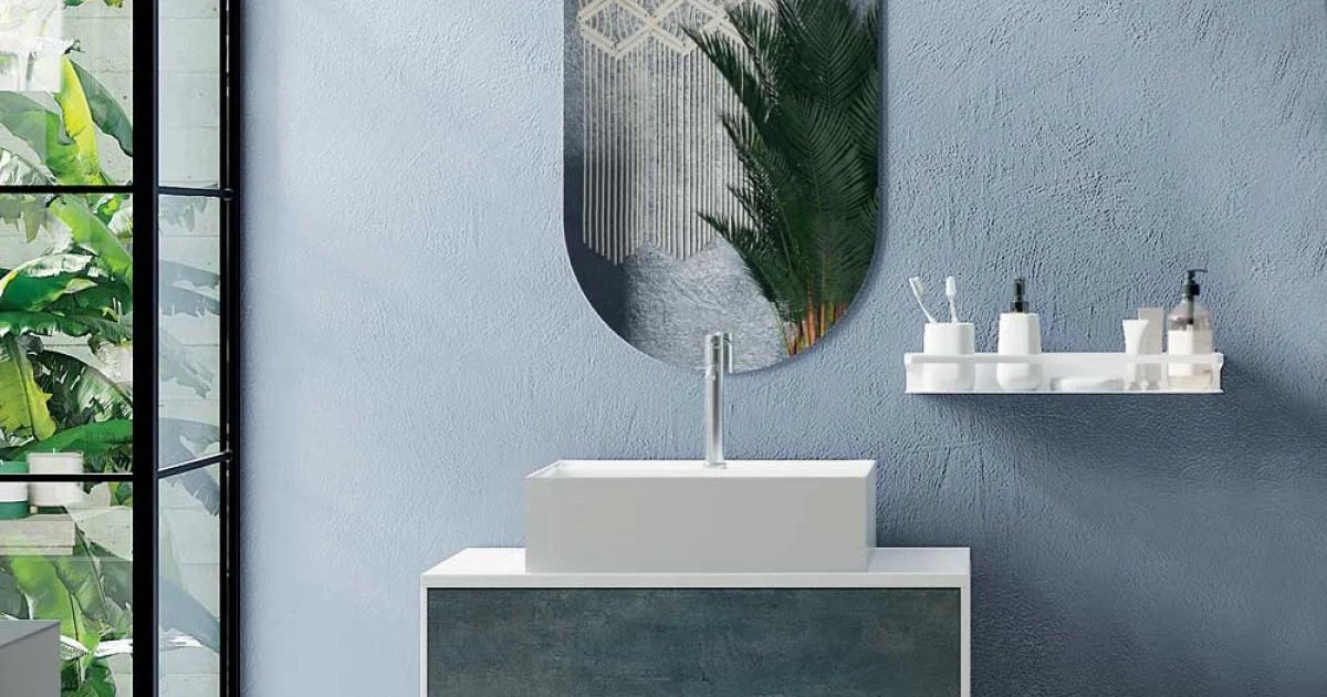 Composizione Bagno con Specchio Ovale, Base e Lavabo Made in Italy - Kilos