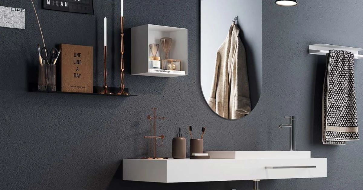 Composizione Bagno con Specchio Ovale, Lavabo e Base Realizzato in Italia - Palom