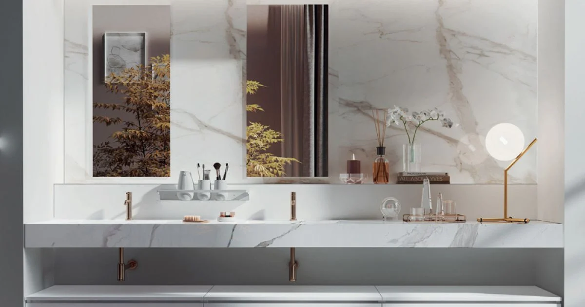 Composizione Bagno Doppia con Specchio Rettangolare e Lavabo Made in Italy - Palom