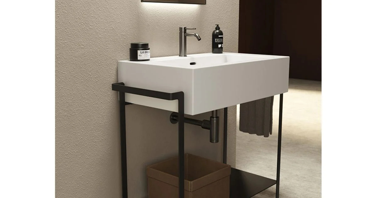 Composizione Bagno Lavabo Ceramica e Base Acciaio Made in Italy - Quadro