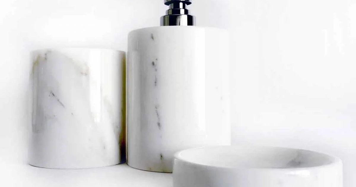 Composizione di 3 Accessori Bagno in Marmo Lucido Made in Italy - Trevio