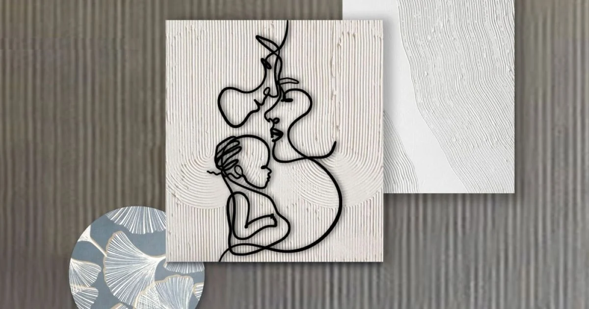 Composizione di 3 Pannelli con Stilizzazione dell'Amore Made in Italy - Keina
