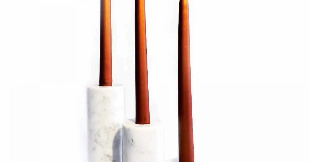 Composizione di 3 Portacandele in Marmo Bianco di Carrara Made in Italy - Astol