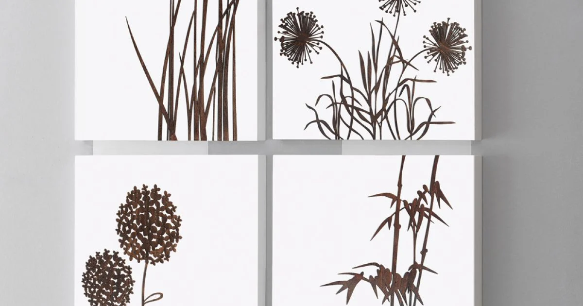 Composizione di 4 Pannelli con Ortensie, Allium e Thypha  Made in Italy - Calcolo