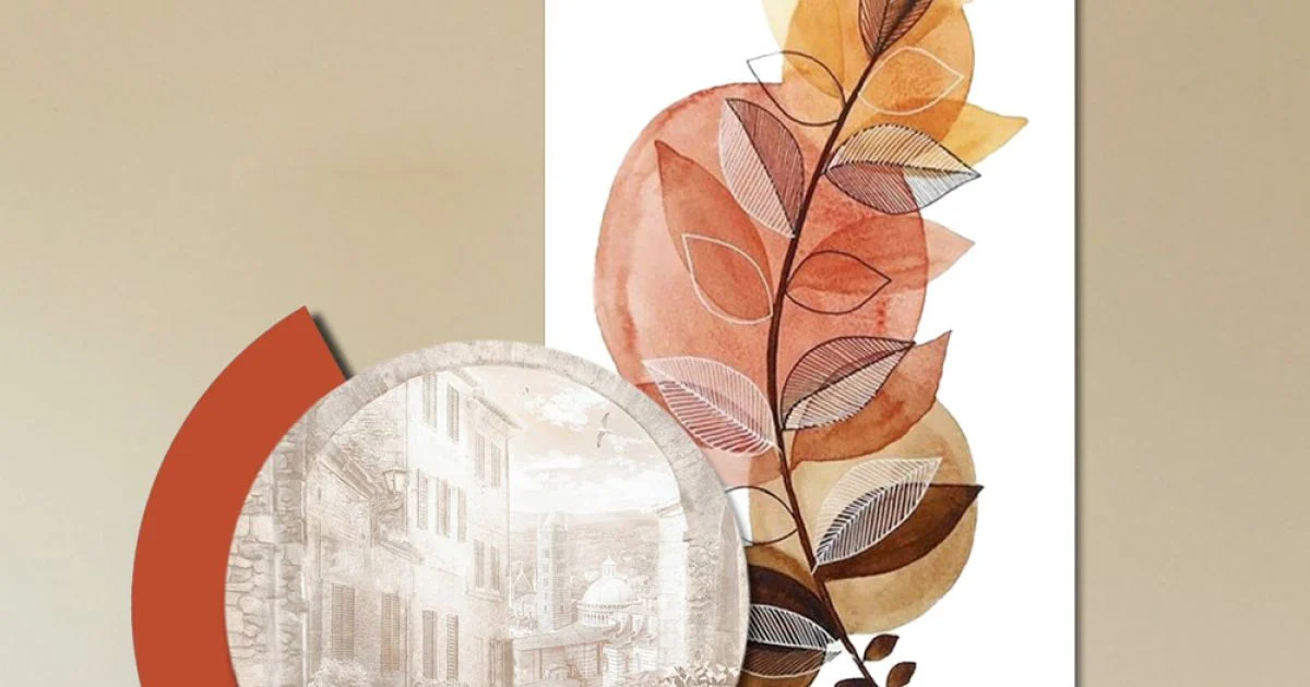 Composizione di Quadri in Legno con Stampa di Città e Ramo Made in Italy - Cile