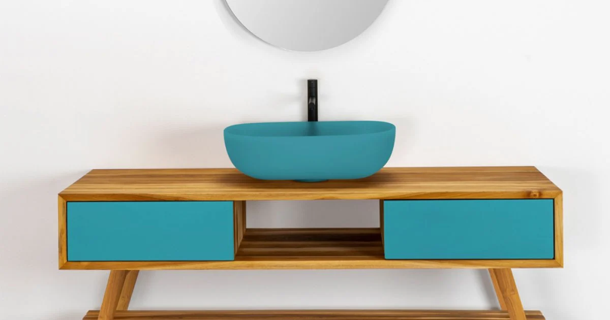 Composizione Mobili Bagno con Mobile in Teak Naturale e Lavabo - Georges