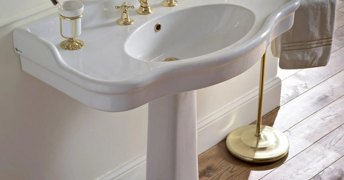 Consolle Bagno in Ceramica Vintage su Colonna, Made in Italy - Paulina