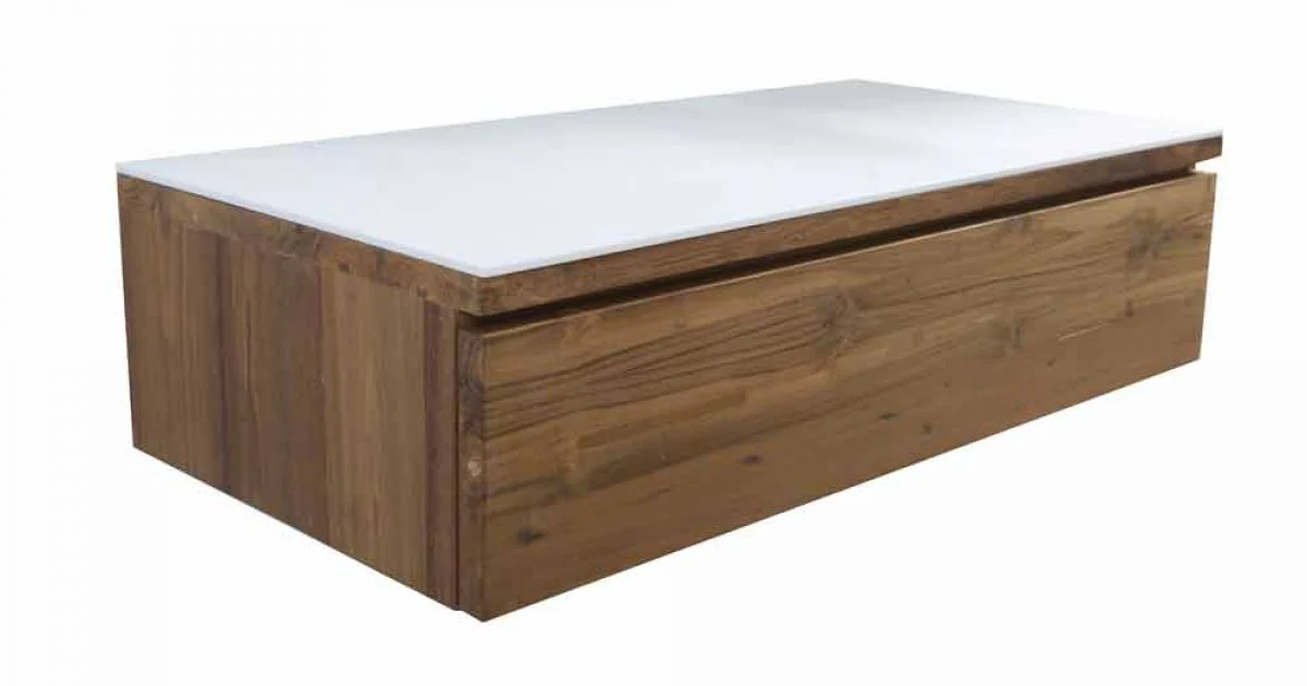 Consolle Bagno Sospesa in Teak e Hi Macs® con Cassetto Contenitore - Rodolfo