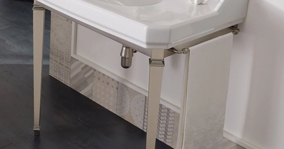 Consolle Bagno Vintage 90 cm, Ceramica Bianca, con Piedi Made in Italy - Nausica
