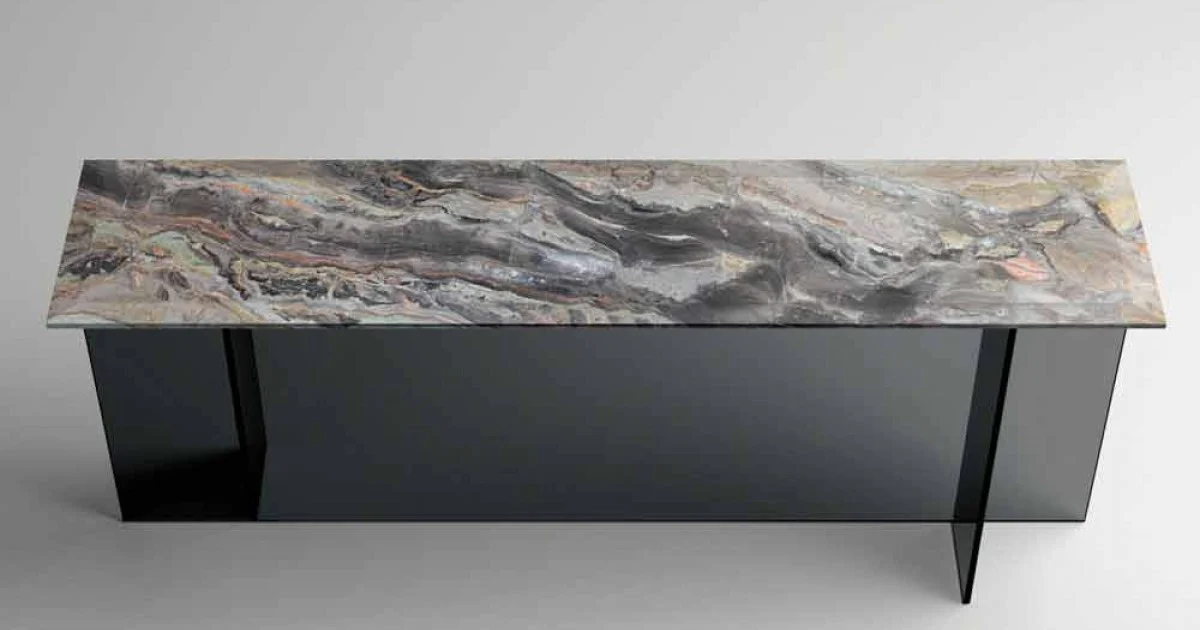 Consolle di Design con Piano in Marmo e Base in Vetro Made in Italy - Molino