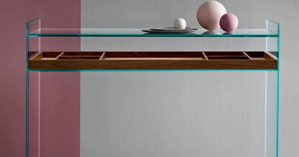 Consolle di Design in Vetro Extrachiaro con Vassoio Made in Italy – Imperativo