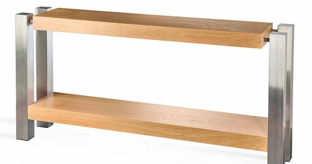 Consolle di design rettangolare doppio ripiano in legno di rovere Aida