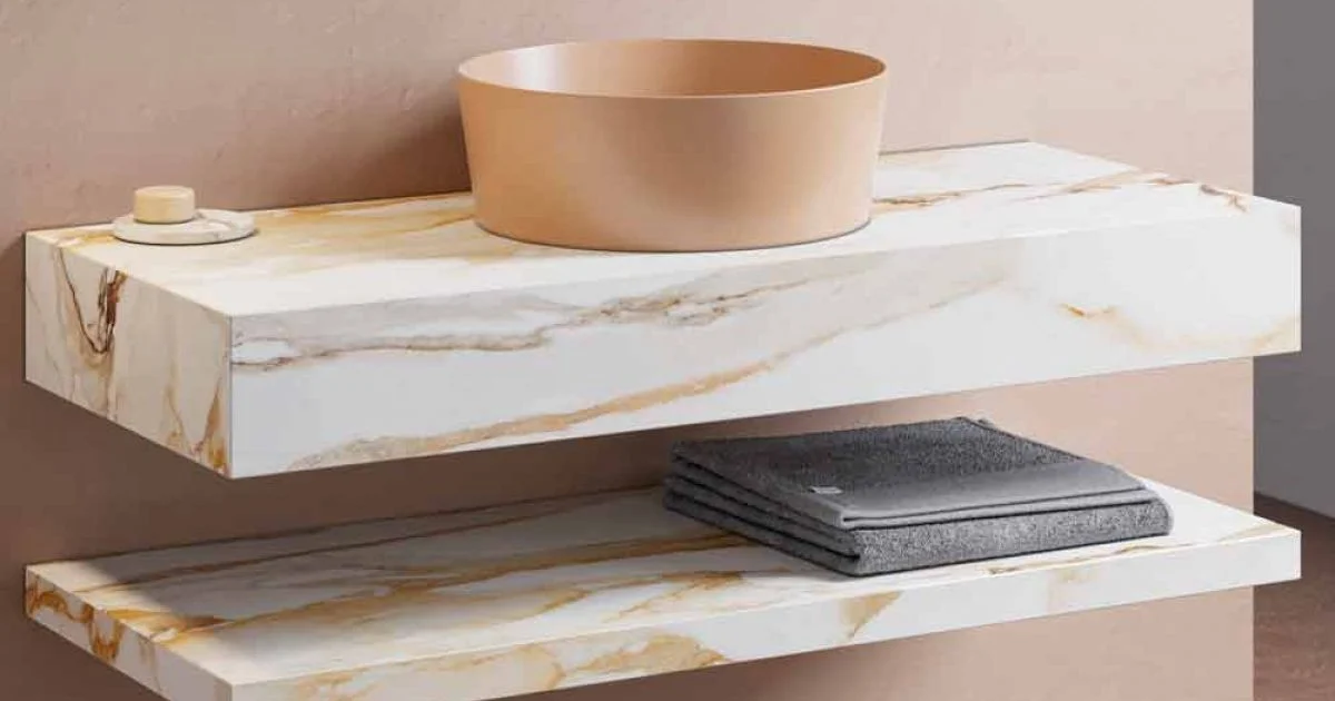 Composizione Bagno Sospesa 3 Mobili in Gres e Vetrochina Alta Qualità - Rametina