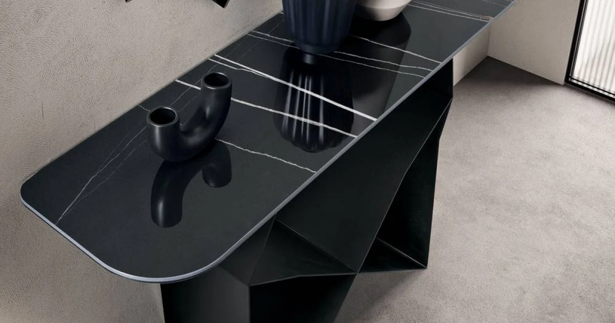 Consolle in Metallo e Piano in Ceramica Effetto Marmo Made in Italy - Concordia