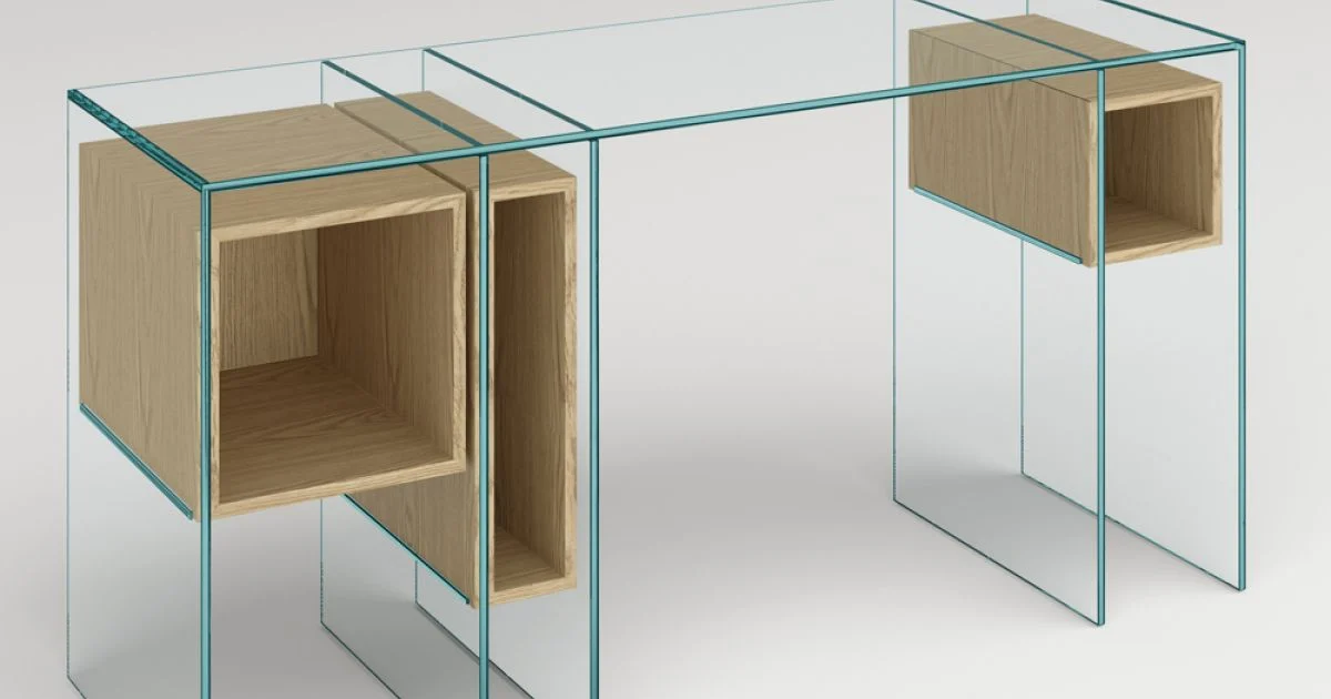 Consolle in Vetro Extrachiaro e Legno Alta Qualità Made in Italy - Damiano