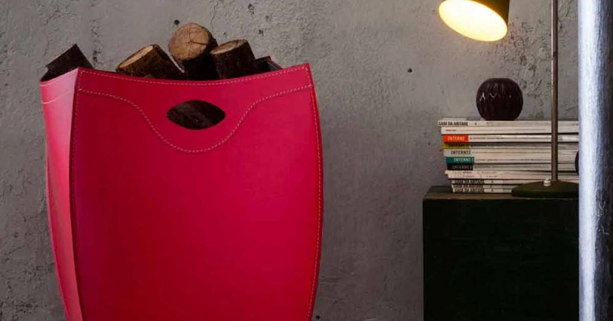 Contenitore portalegna in cuoio di design Botte, made in Italy