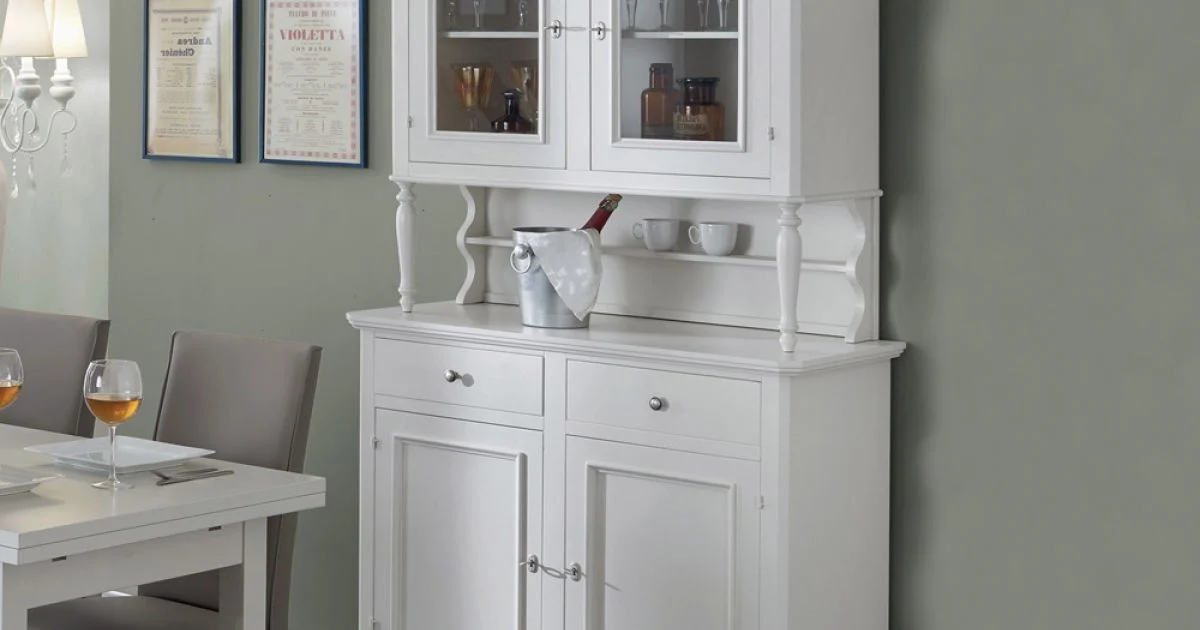 Credenza Alta con Vetrina da Soggiorno in Legno Made in Italy - Bran
