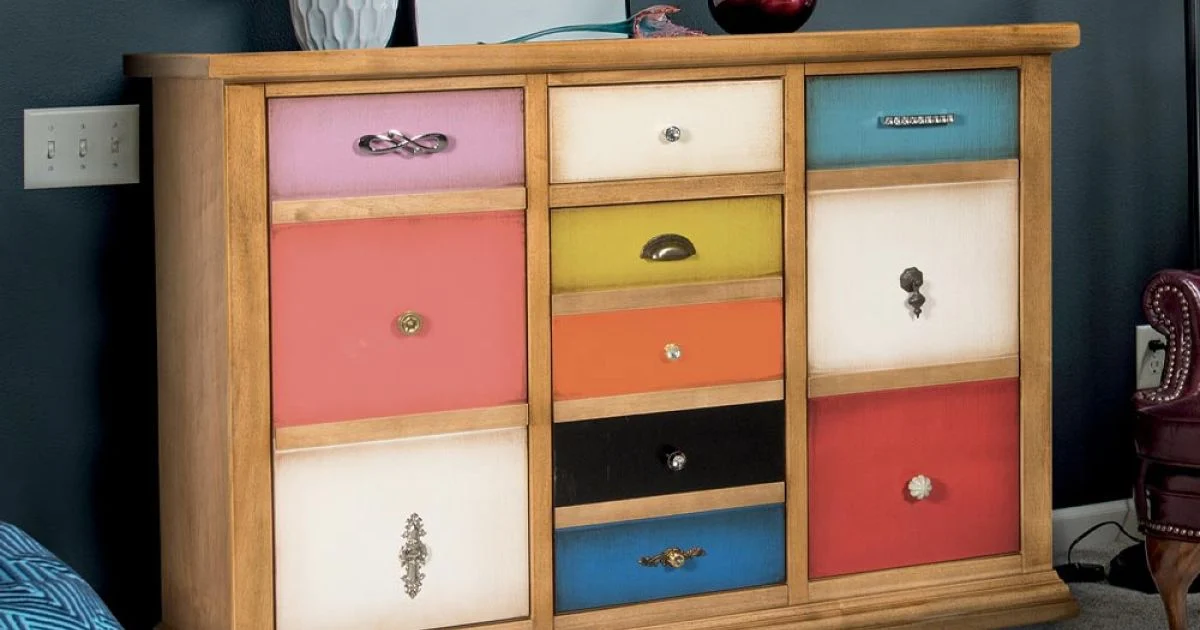 Credenza con Cassetti Tutti Colorati e Maniglie Diverse Made in Italy - Shiva