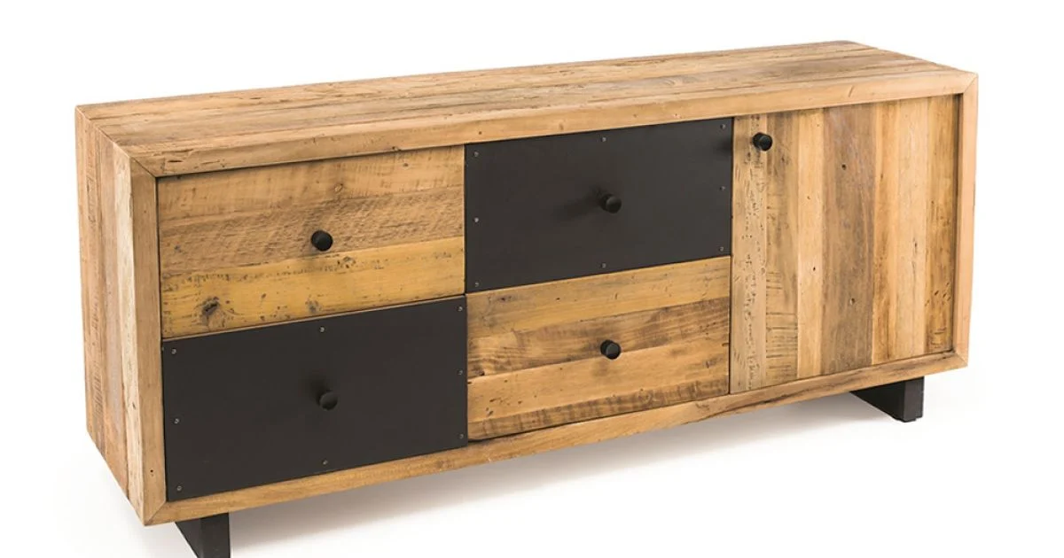 Credenza da Interno con un'Anta, 4 Cassetti e Piedi in Metallo - Slide