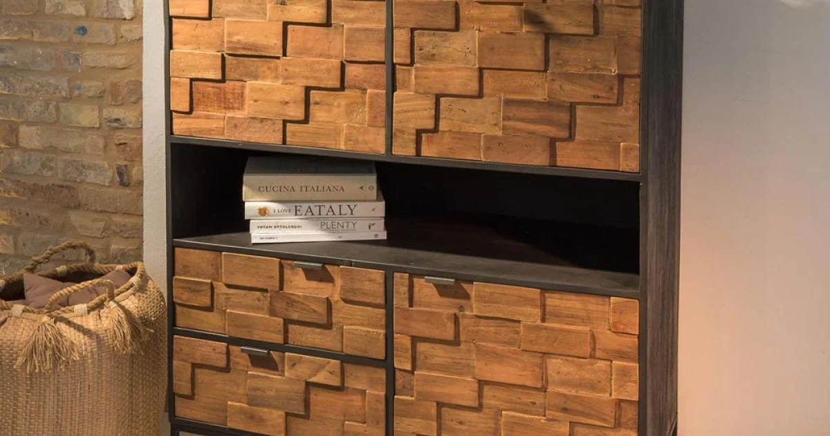 Credenza da Interno in Legno Riciclato Patchwork e Base in Metallo - Slide