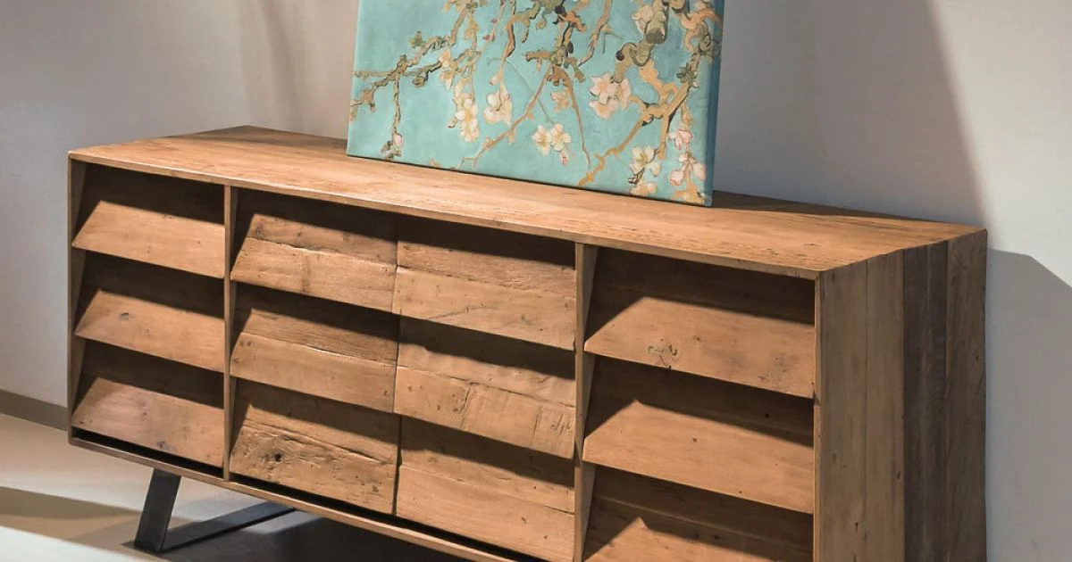 Credenza da Soggiorno con 2 Ante Centrali e 6 Cassetti Laterali - Slide